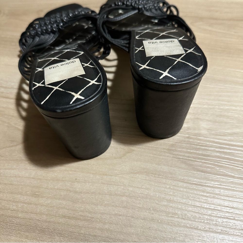 Dolce Vita Black Delana Woven Leather Sandals 7.5 Block Heel - Picture 6 of 12